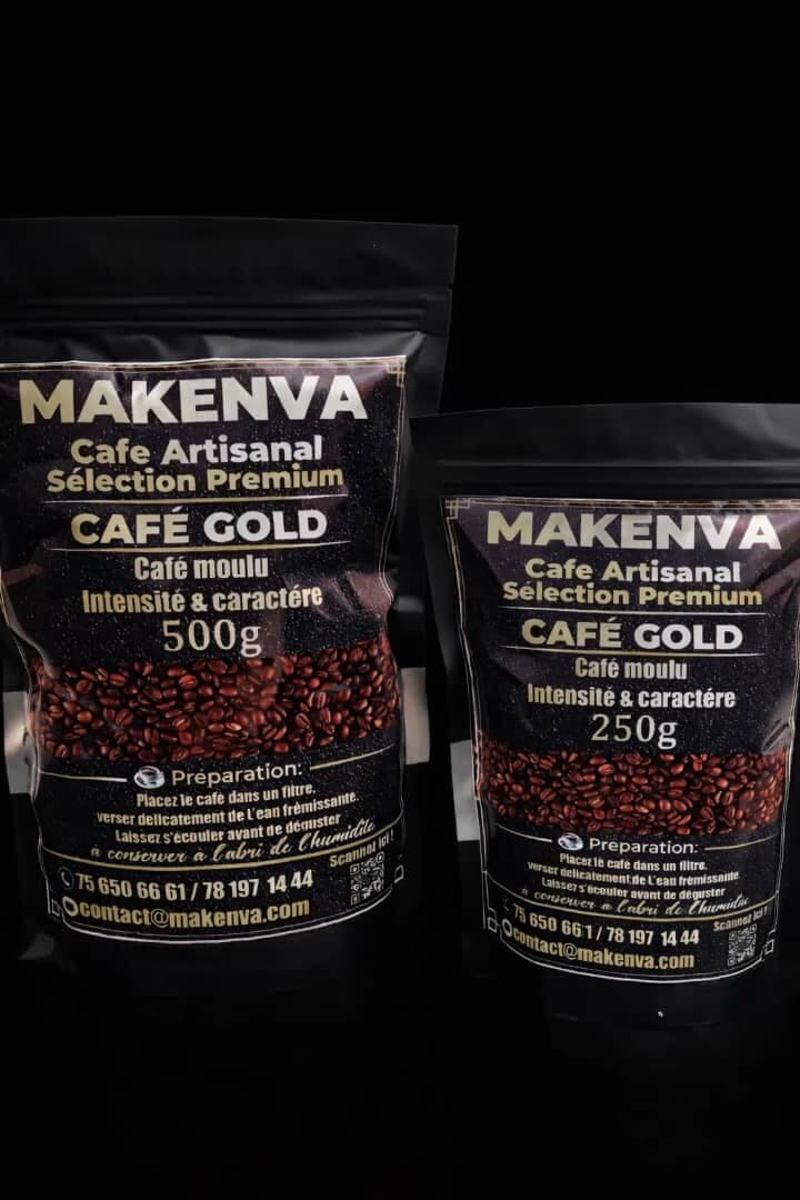 Sachets Café Gold MAKENVA de 500 g et 250 g, café artisanal sélection premium, le vrai goût du café Touba